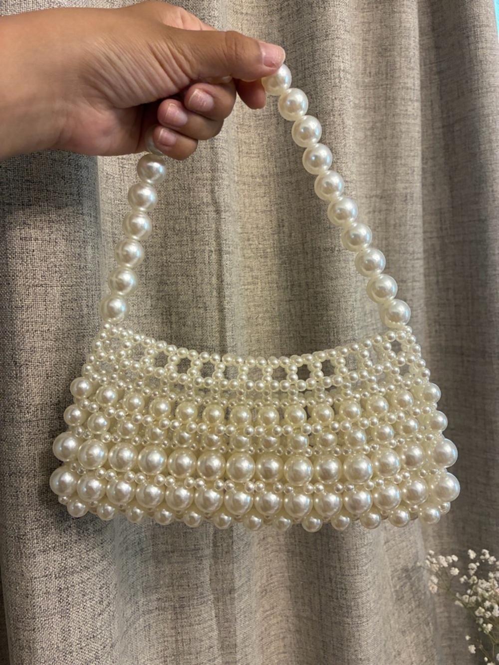 Pearl Beaded Mini hand Bag – Bridal Coquette Chic Purse baby shower bride - Picture 2 of 2